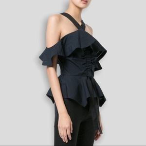 Derek Lam 10 Crosby Off the Shoulder Halter Ruffle Top 0